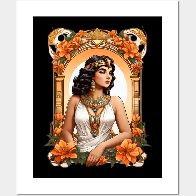 Cleopatra Queen of Egypt retro vintage floral design Wall Art by Neon City Bazaar